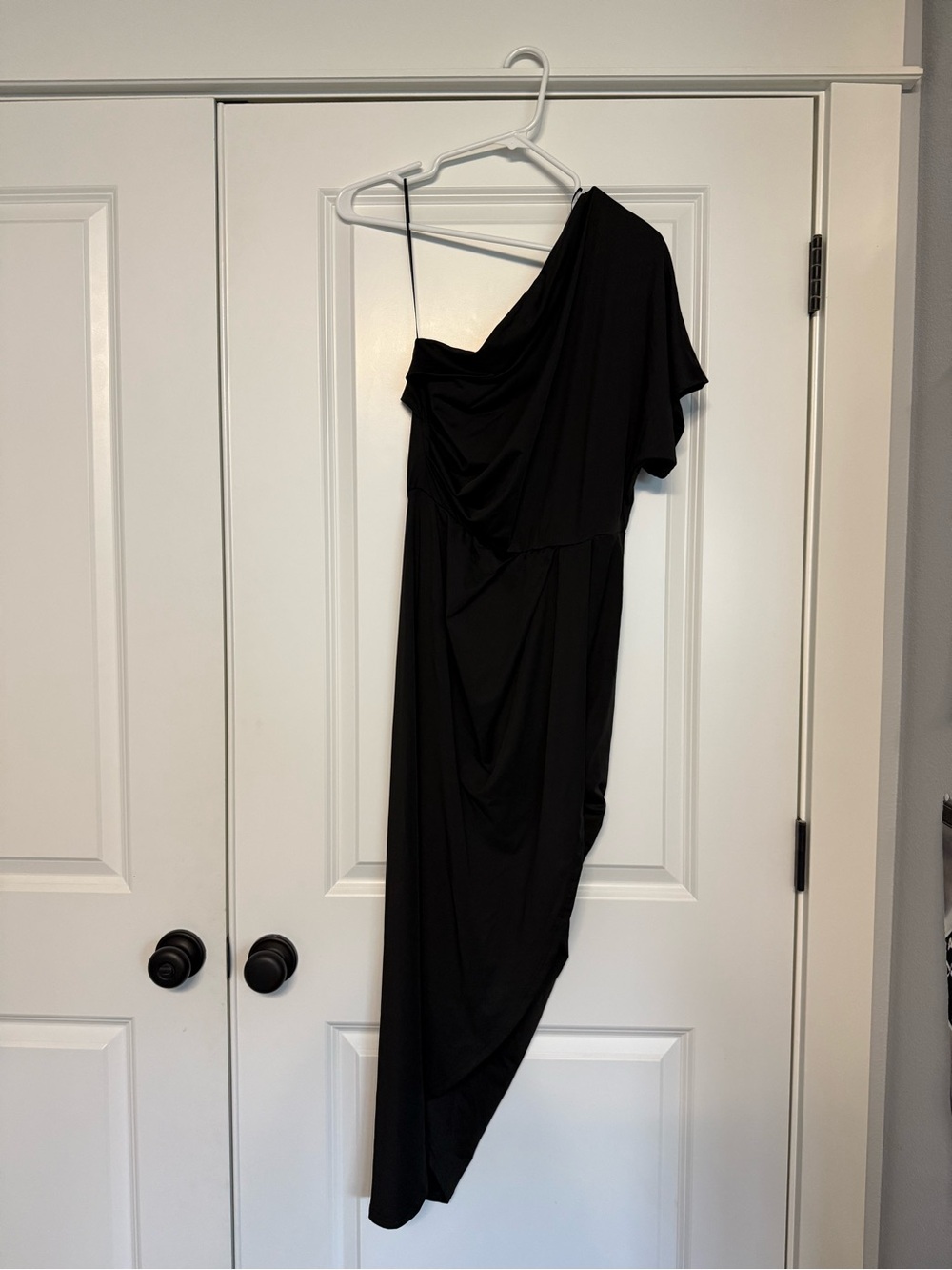 Baltic Born One-Shoulder Black Draped Evening Dress